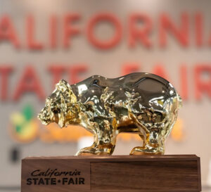 Golden Bear trophy awarded to the Acquiesce 2025 Grenache Blanc at the 2026 California State Fair Wine Competition