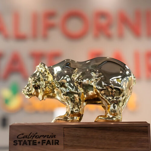 Golden Bear trophy awarded to the Acquiesce 2025 Grenache Blanc at the 2026 California State Fair Wine Competition